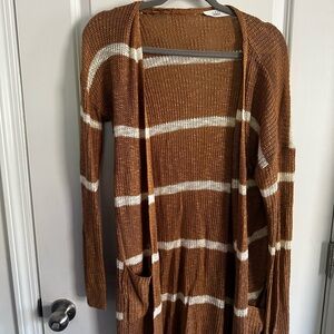 TALULAH Brown and White Striped Cardigan